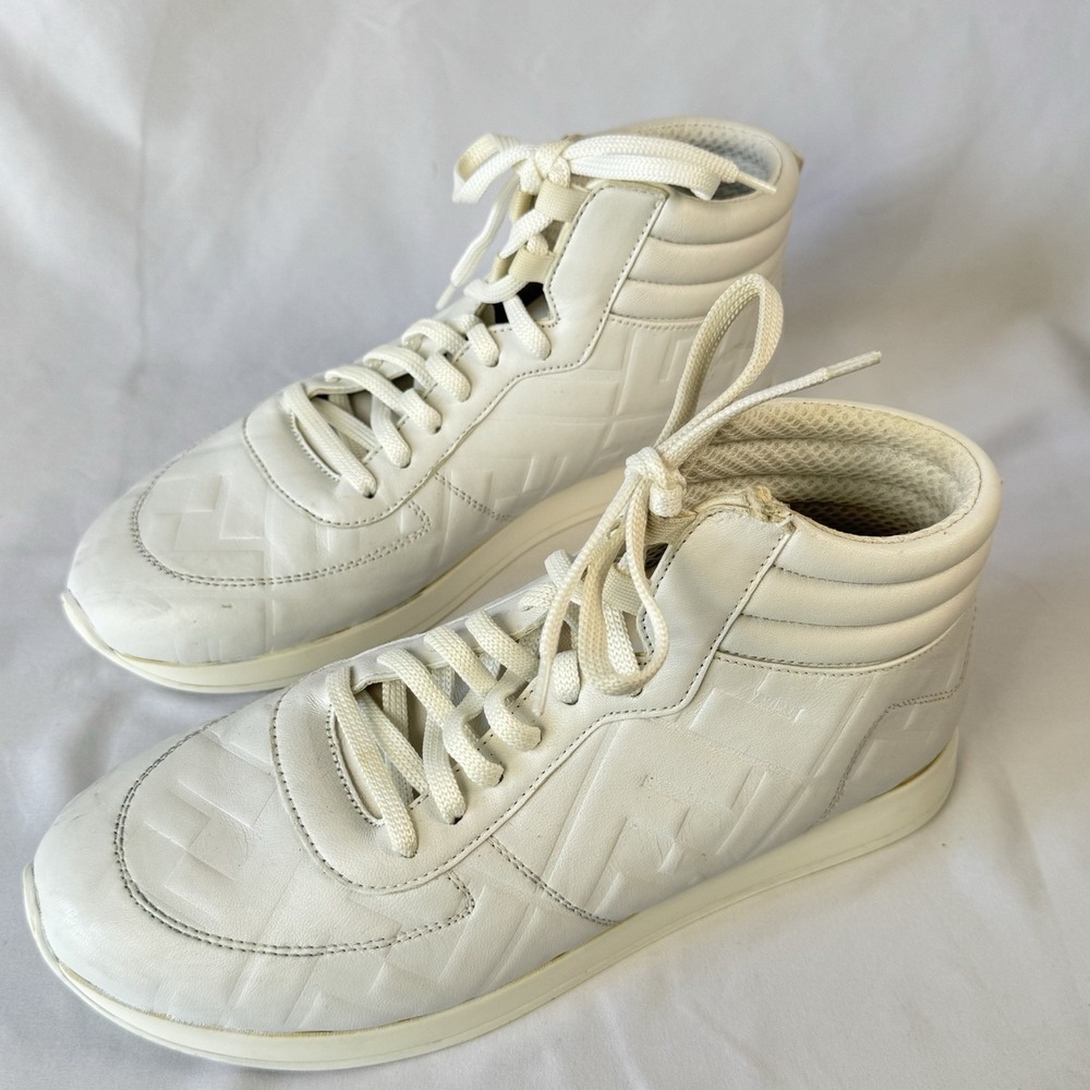 Fendi 8E7045 White High Top Logo Leather Sneakers - Picture 9 of 9